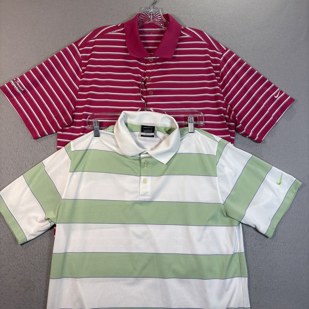 Nike Golf Dri-fit polo shirt Mens L short sleeve Pink/Green Lot of 2 Performance